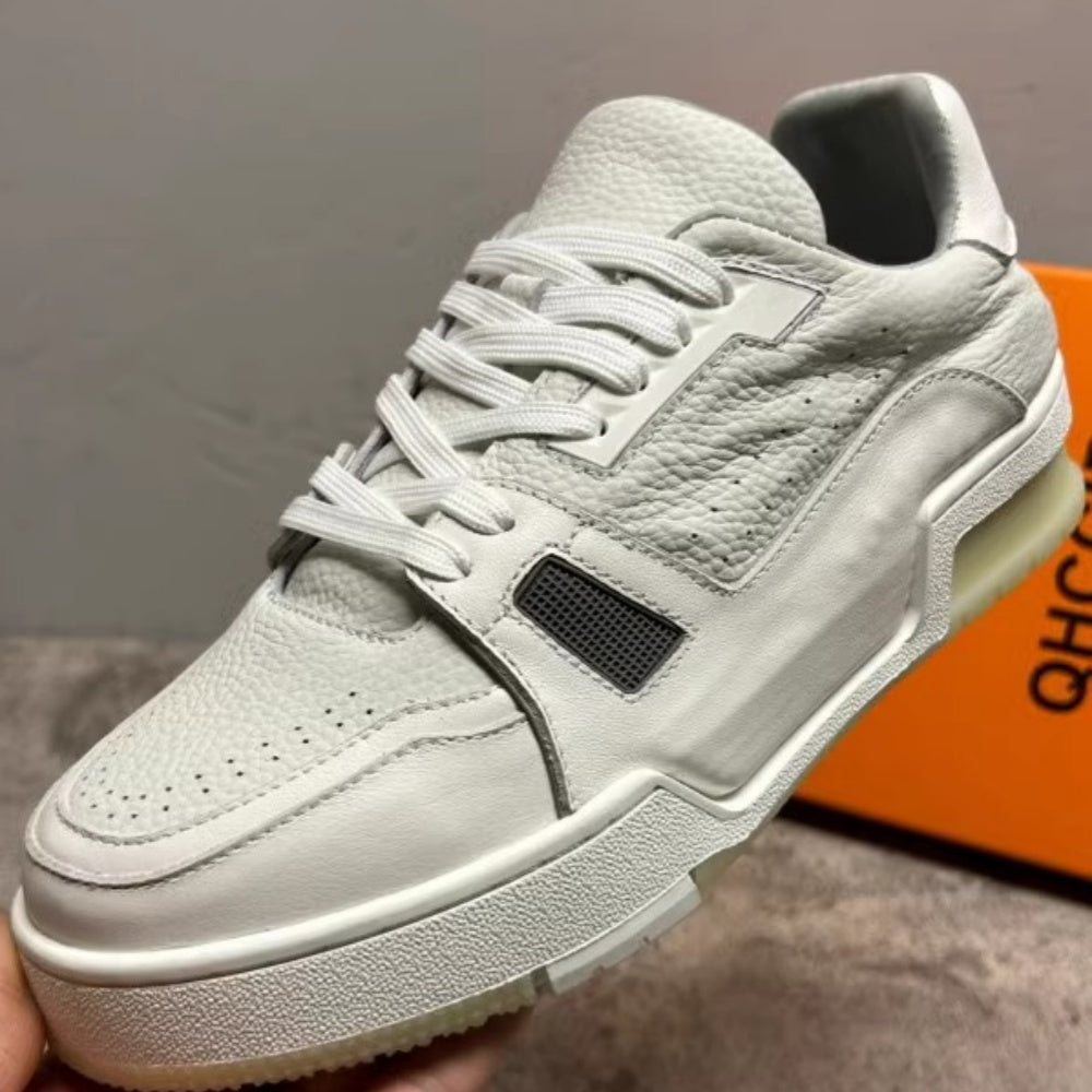 Men's genuine leather sports shoes - White thick-soled casual fashionable shoes - New and brand-new style