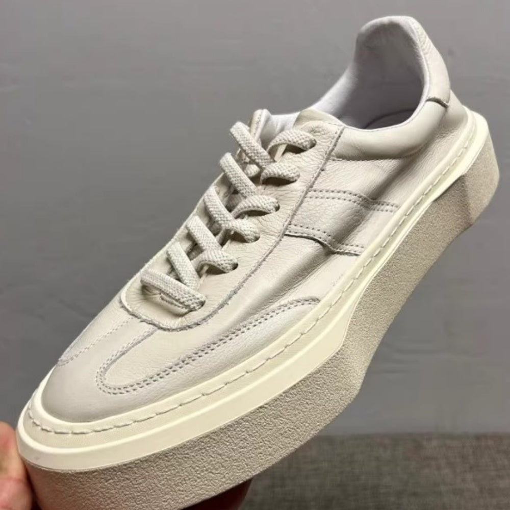 Men's genuine leather white sports shoes - casual style, lightweight and breathable black men's shoes