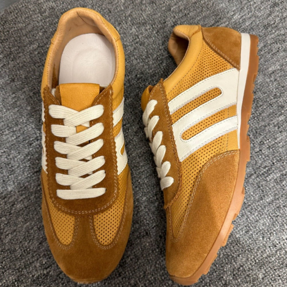 New retro breathable mesh sports shoes, soft leather casual shoes, low-top soft-soled Dent shoes