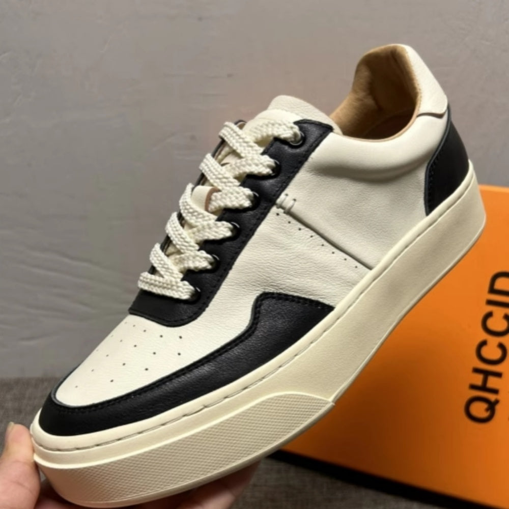 Men's leather fashion shoes, fashionable casual sports shoes, men's breathable white shoes