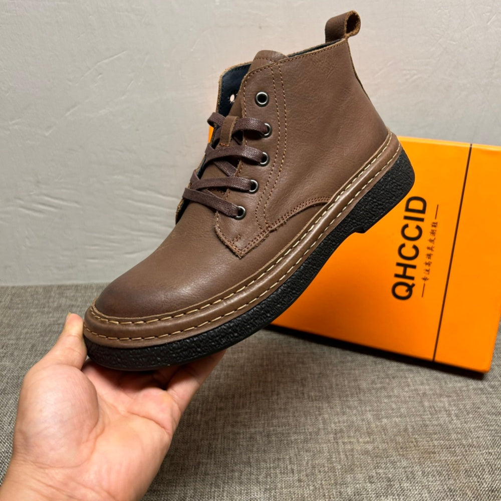 New high-top sports shoes - Men's thick and warm wool shoes - Men's genuine leather casual shoes