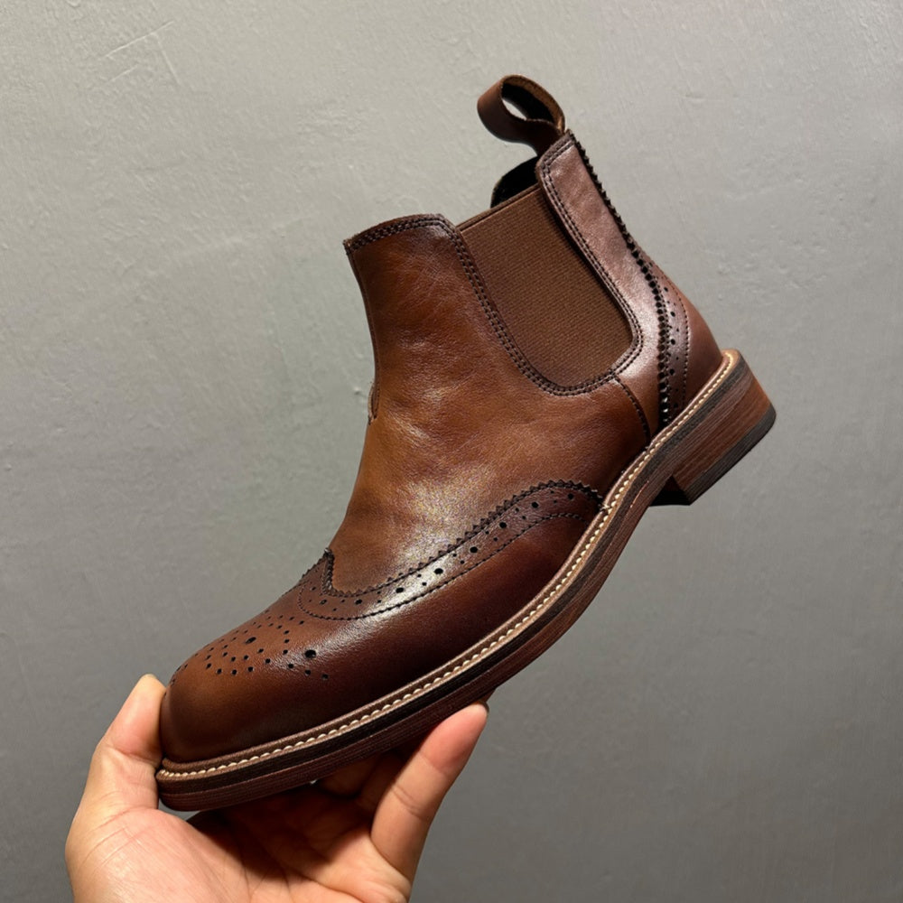 Men's high-end embossed Chelsea boots - made of top-quality leather by hand. High-top business shoes.