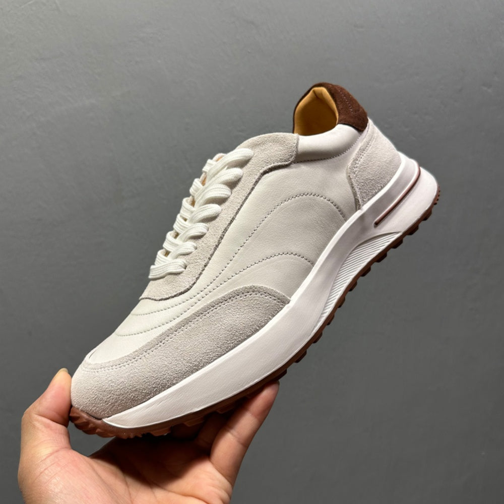 Men's full-grain leather shoes - white platform sole - soft upper - casual sports sneakers