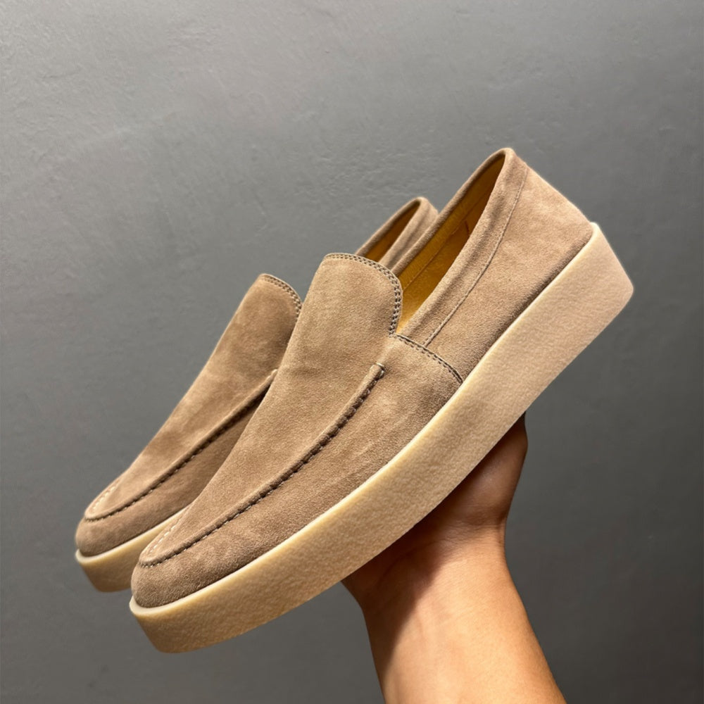 Men's casual leather flat loafers, with breathable round-top lace-up design, suitable for daily wear