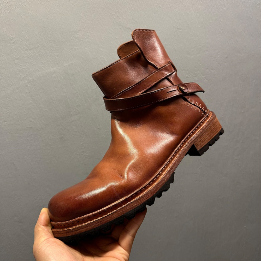 Cowhide boots, soft leather Chelsea boots, handcrafted entirely, short boots with leather buckles