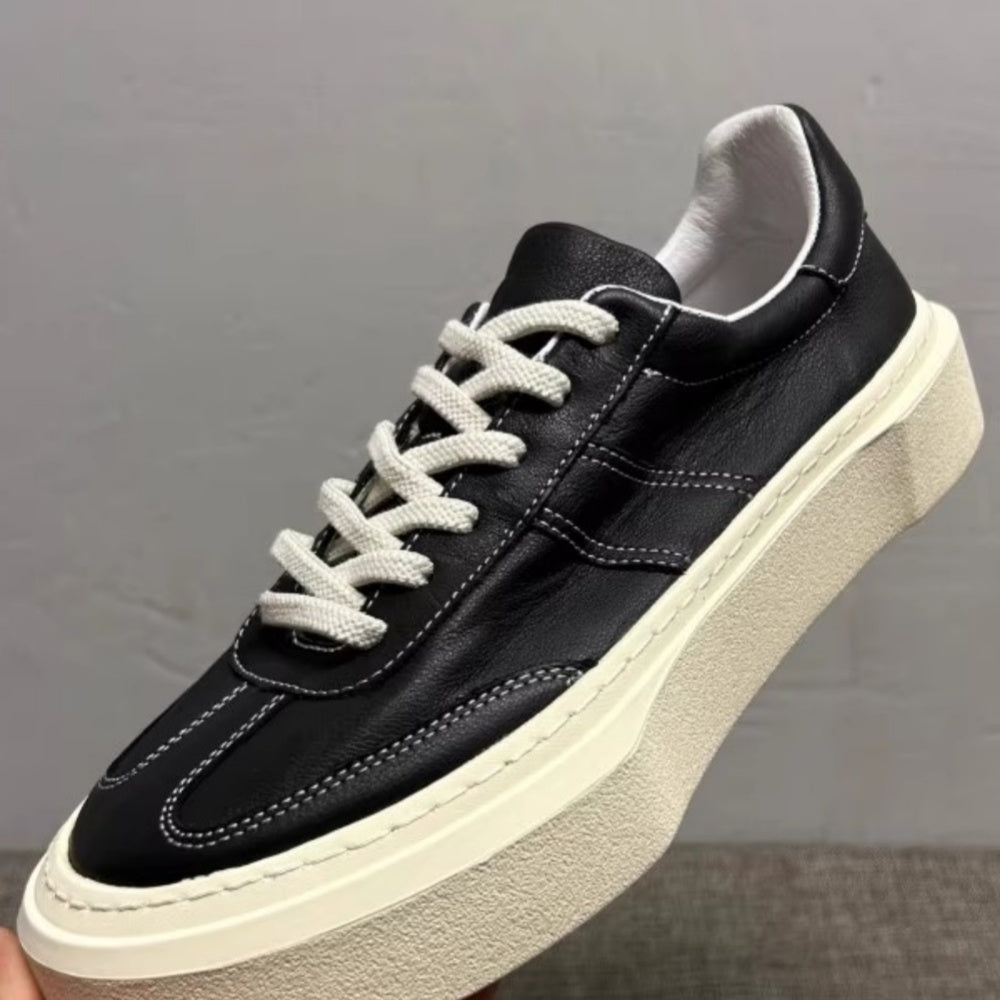 Men's genuine leather white sports shoes - casual style, lightweight and breathable black men's shoes
