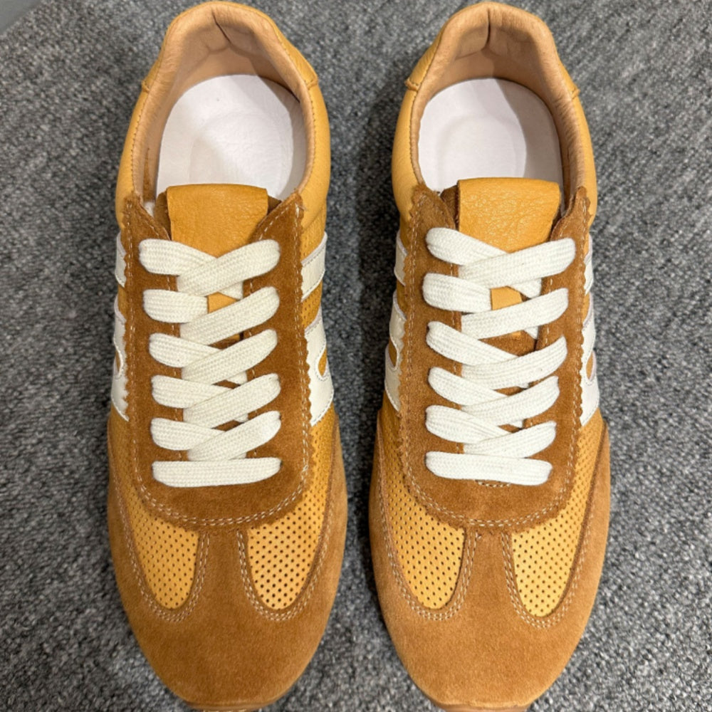 New retro breathable mesh sports shoes, soft leather casual shoes, low-top soft-soled Dent shoes