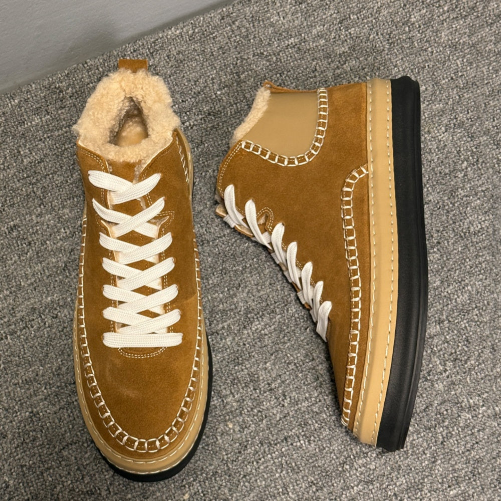 Men's new high-end warm winter thick-soled warm sheepskin boots in high-top style