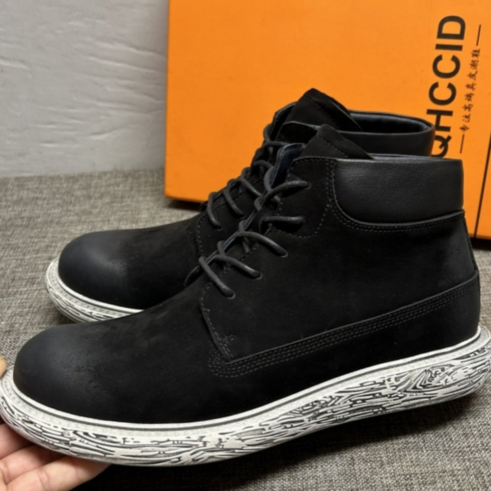 New European style high-top leather men's fashionable casual shoes / Men's fashionable short boots
