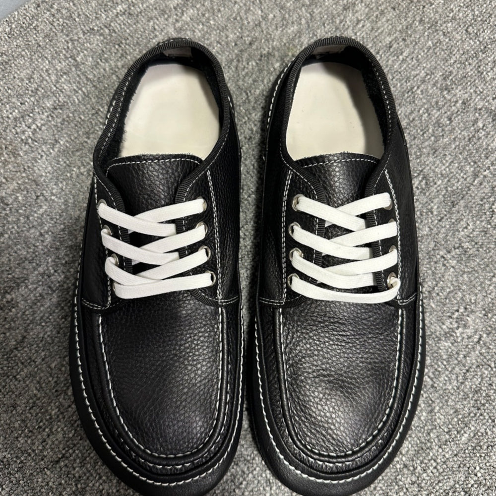 Leather casual men's shoes, suitable for both work occasions and outdoor use. Black canvas men's shoes.