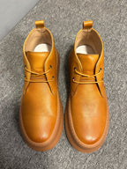 Men's new leather thick-textured suede high-top casual shoes, with thick sole and high-top design.