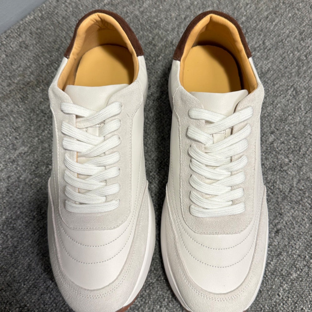Men's full-grain leather shoes - white platform sole - soft upper - casual sports sneakers