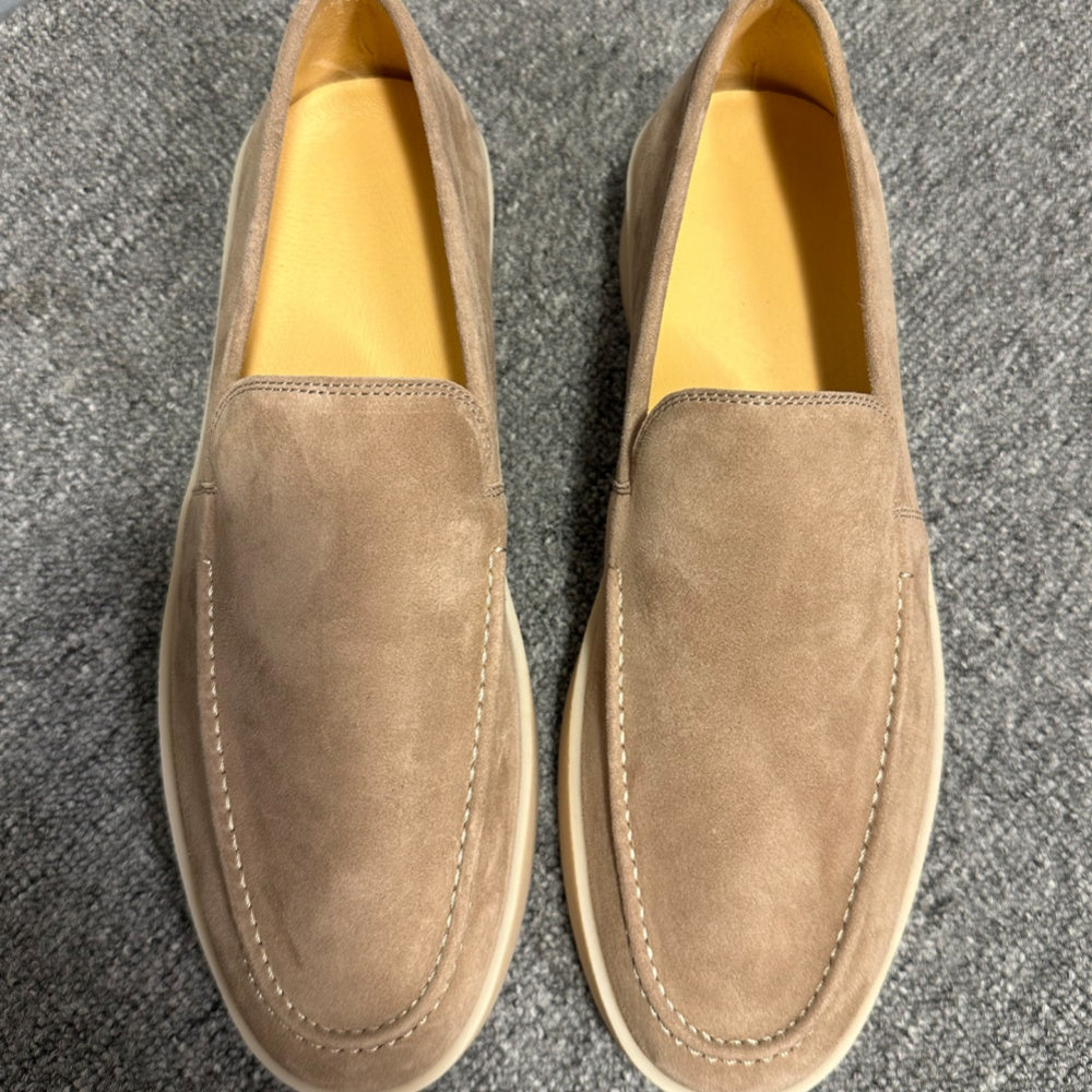 Men's casual leather flat loafers, with breathable round-top lace-up design, suitable for daily wear