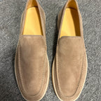 Men's casual leather flat loafers, with breathable round-top lace-up design, suitable for daily wear
