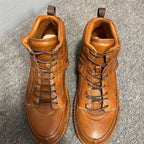 High-end genuine leather high-top men's shoes, retro thick-soled work boots, handcrafted men's boots