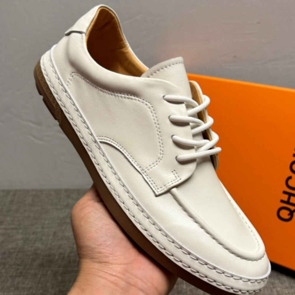 Men's genuine leather white sports shoes, casual shoes with comfortable and breathable design.