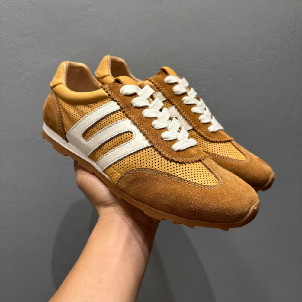 New retro breathable mesh sports shoes, soft leather casual shoes, low-top soft-soled Dent shoes