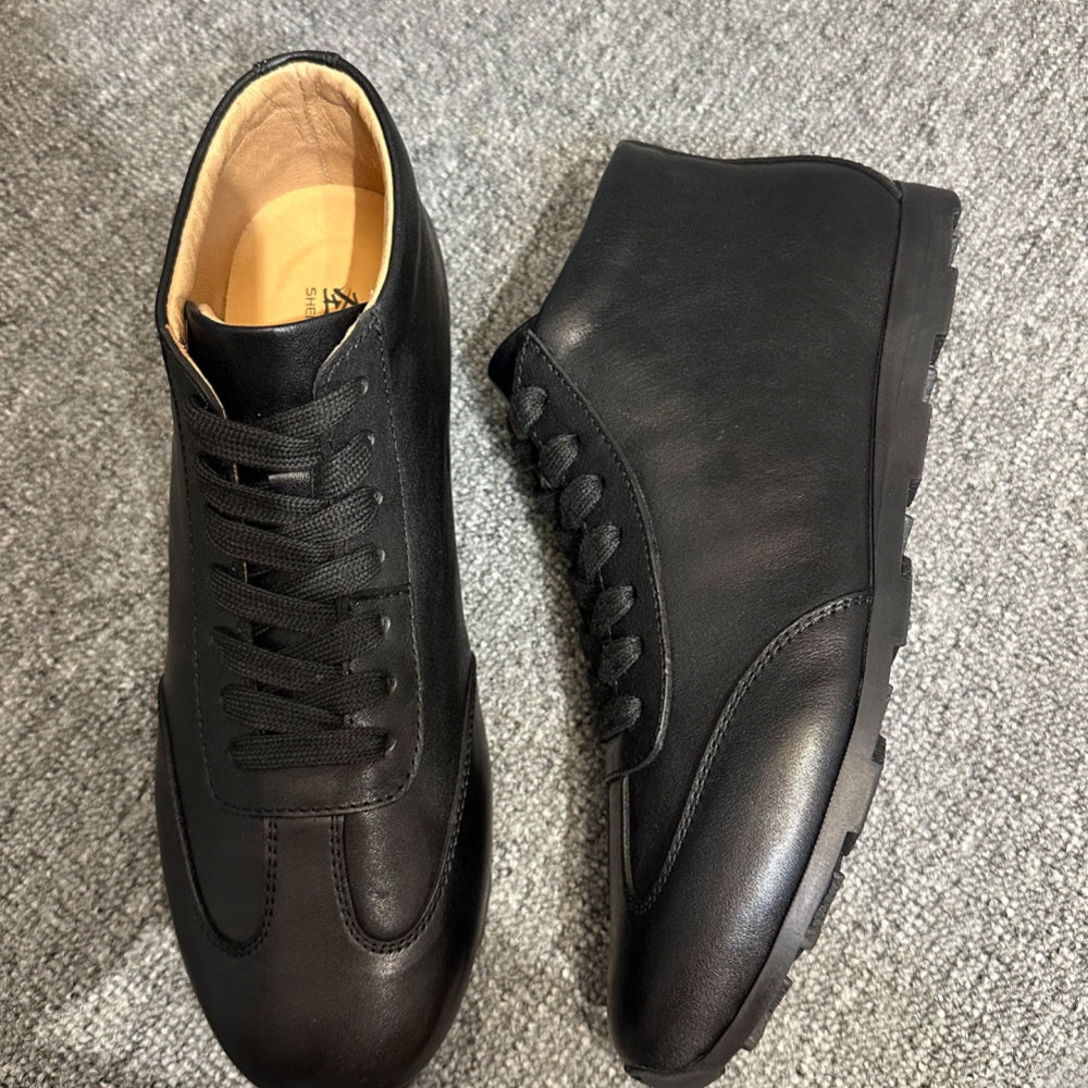 High-top men's new leather casual shoes, flat-soled lace-up boots, retro and versatile black shoes
