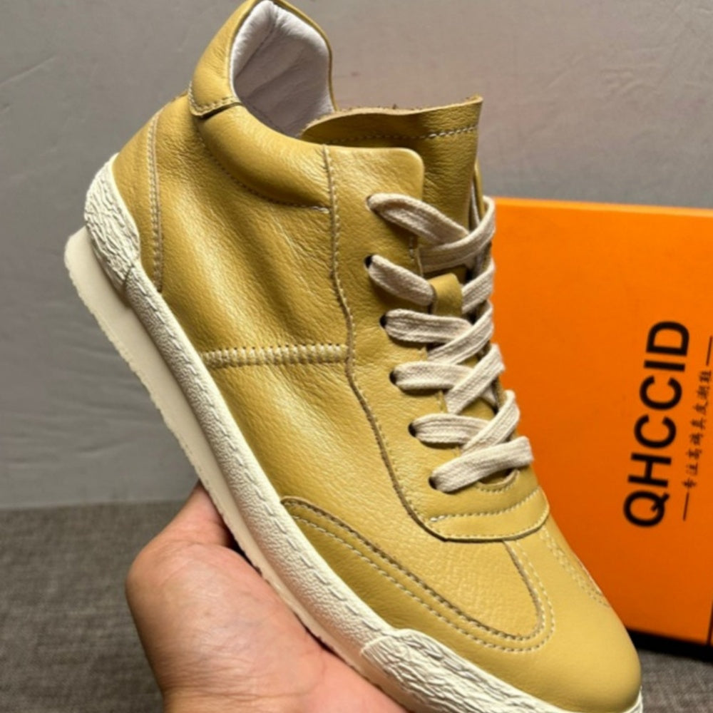 Men's leather retro high-top sneakers - Fashionable, warm, and casual sports shoes