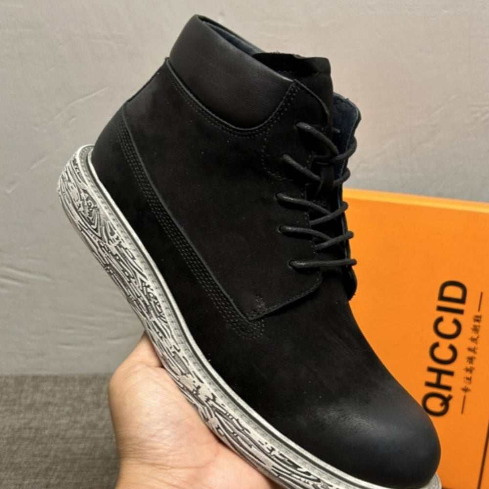 New European style high-top leather men's fashionable casual shoes / Men's fashionable short boots