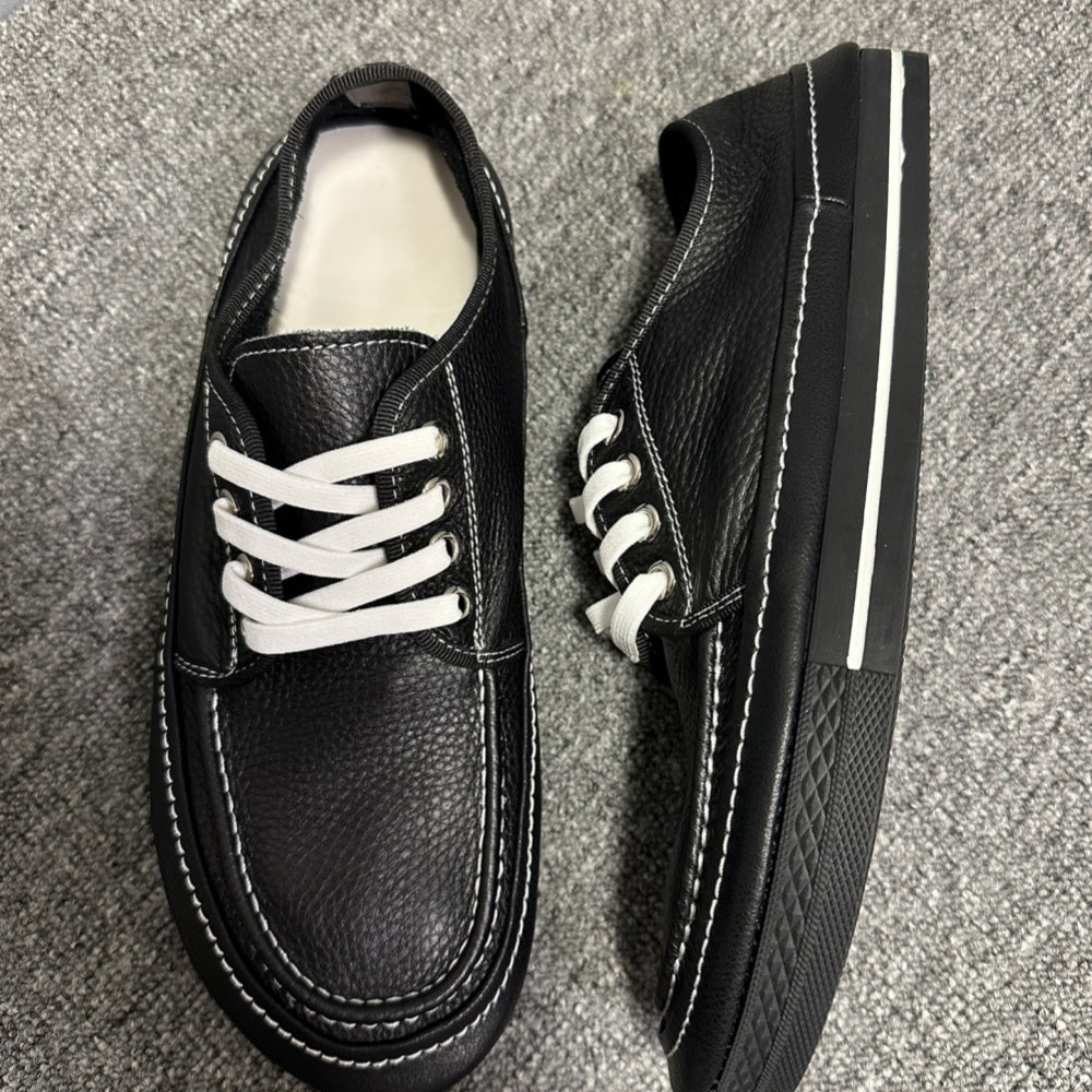 Leather casual men's shoes, suitable for both work occasions and outdoor use. Black canvas men's shoes.