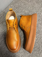 Men's new leather thick-textured suede high-top casual shoes, with thick sole and high-top design.