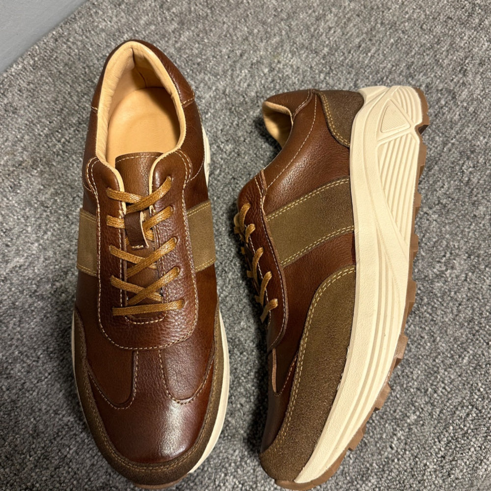 Men's high-end genuine leather casual sports shoes - retro lightweight top-grade cowhide style