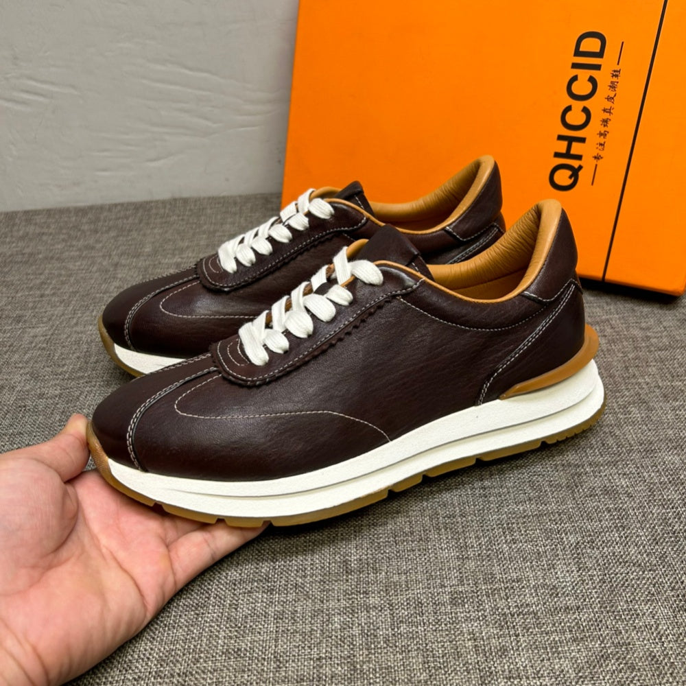 New genuine leather retro wedge Aigun shoes, fashionable washed sheepskin casual men's shoes