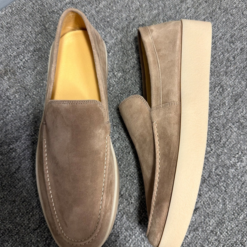 Men's casual leather flat loafers, with breathable round-top lace-up design, suitable for daily wear