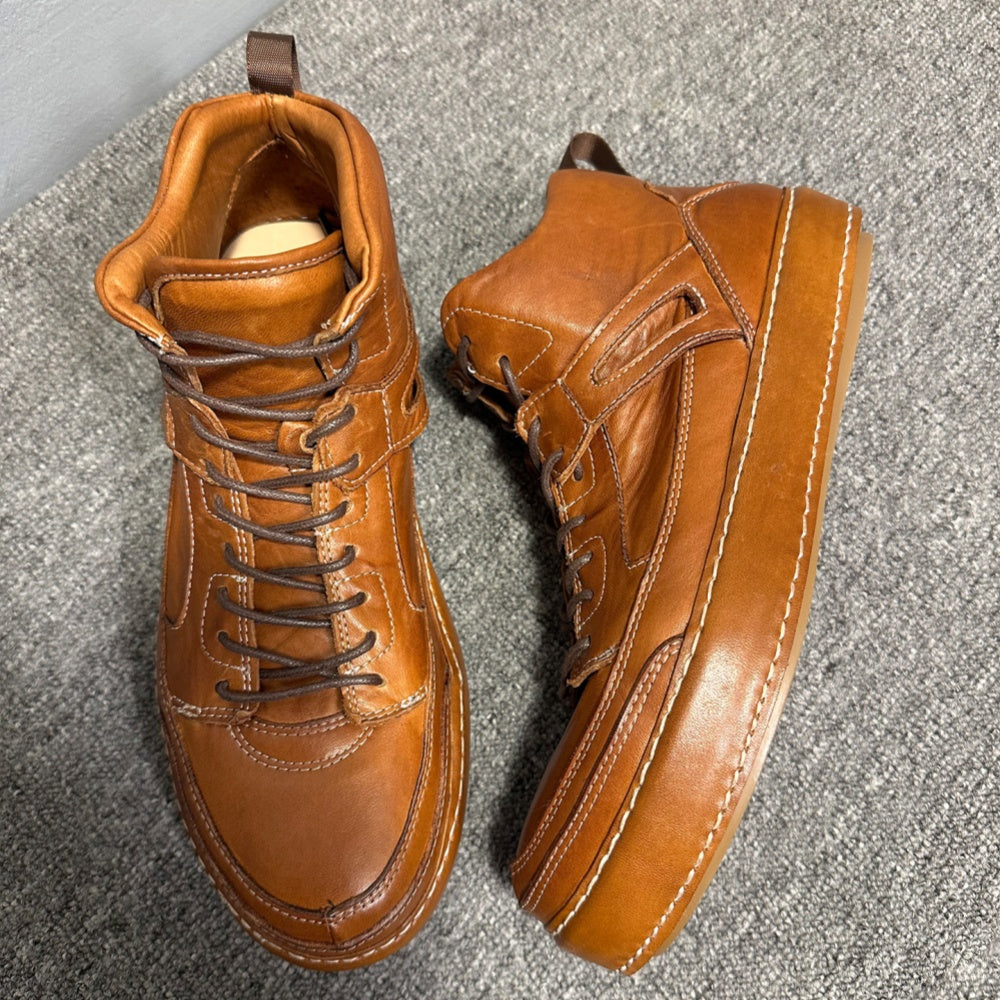 High-end genuine leather high-top men's shoes, retro thick-soled work boots, handcrafted men's boots