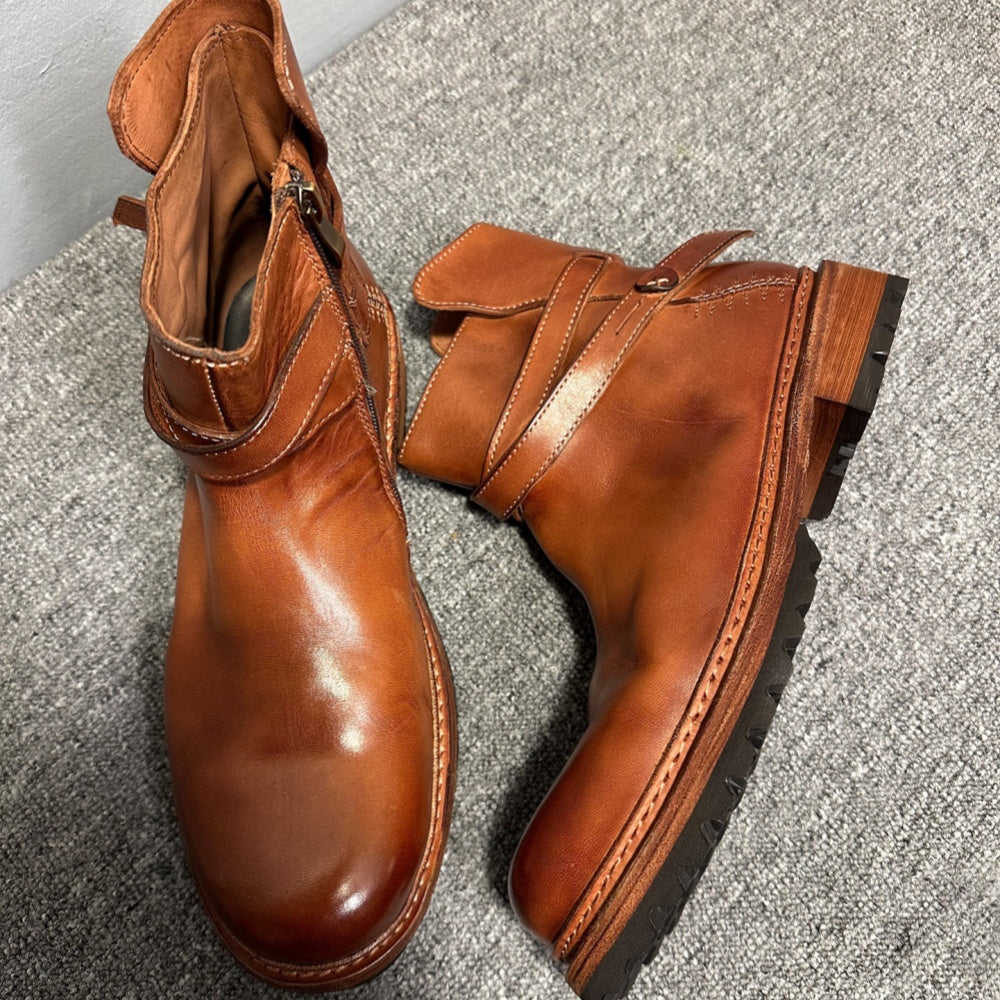 Cowhide boots, soft leather Chelsea boots, handcrafted entirely, short boots with leather buckles