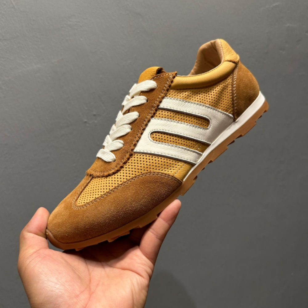 New retro breathable mesh sports shoes, soft leather casual shoes, low-top soft-soled Dent shoes