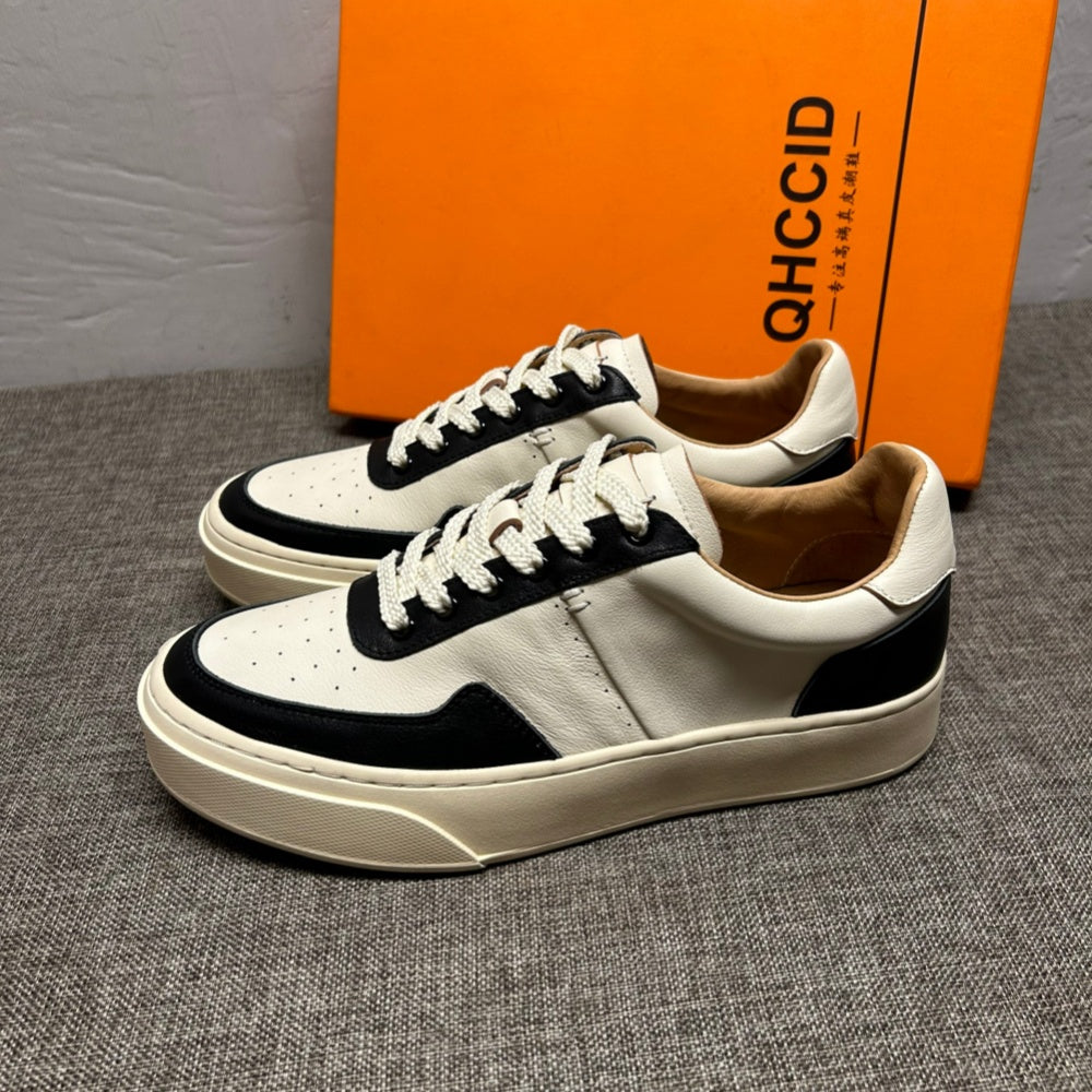 Men's leather fashion shoes, fashionable casual sports shoes, men's breathable white shoes