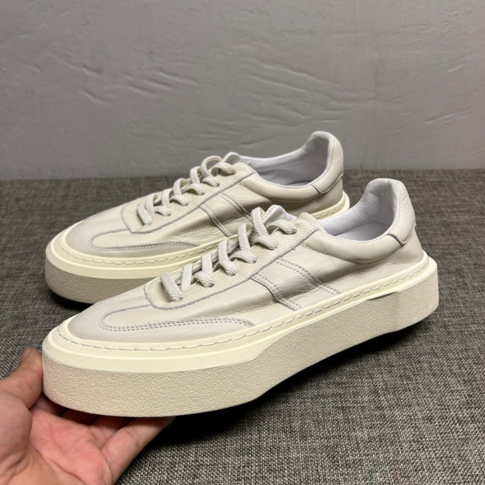 Men's genuine leather white sports shoes - casual style, lightweight and breathable black men's shoes