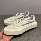 Men's genuine leather white sports shoes - casual style, lightweight and breathable black men's shoes