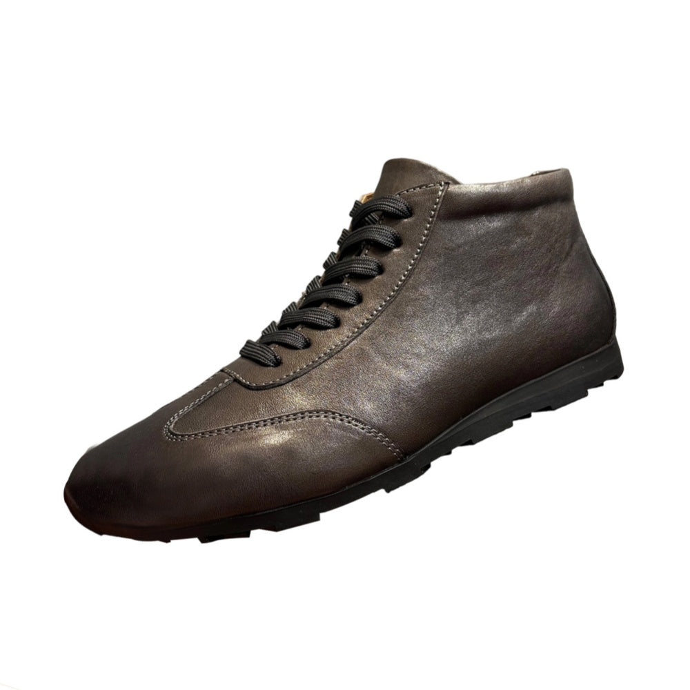 High-top men's new leather casual shoes, flat-soled lace-up boots, retro and versatile black shoes
