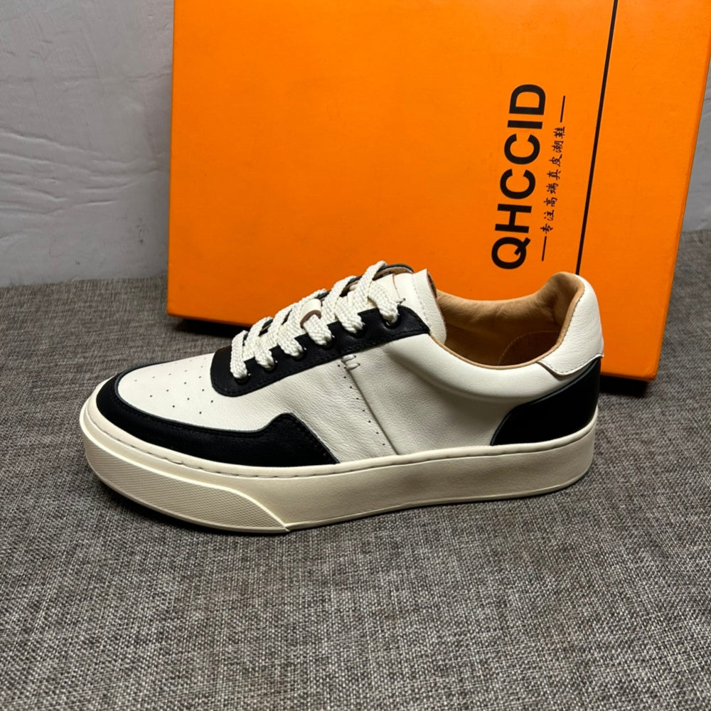 Men's leather fashion shoes, fashionable casual sports shoes, men's breathable white shoes