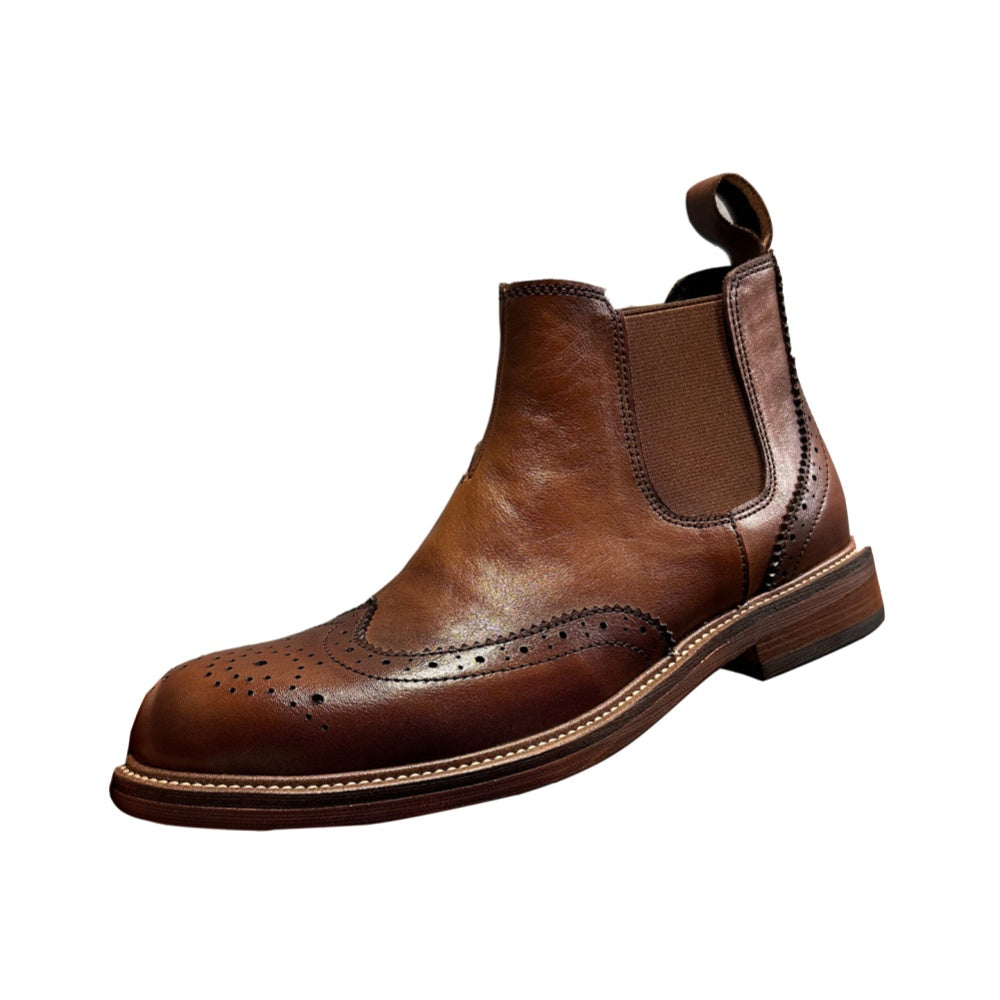 Men's high-end embossed Chelsea boots - made of top-quality leather by hand. High-top business shoes.