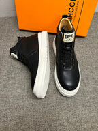 New men's high-top leather shoes, men's pure leather casual white shoes, men's short boots