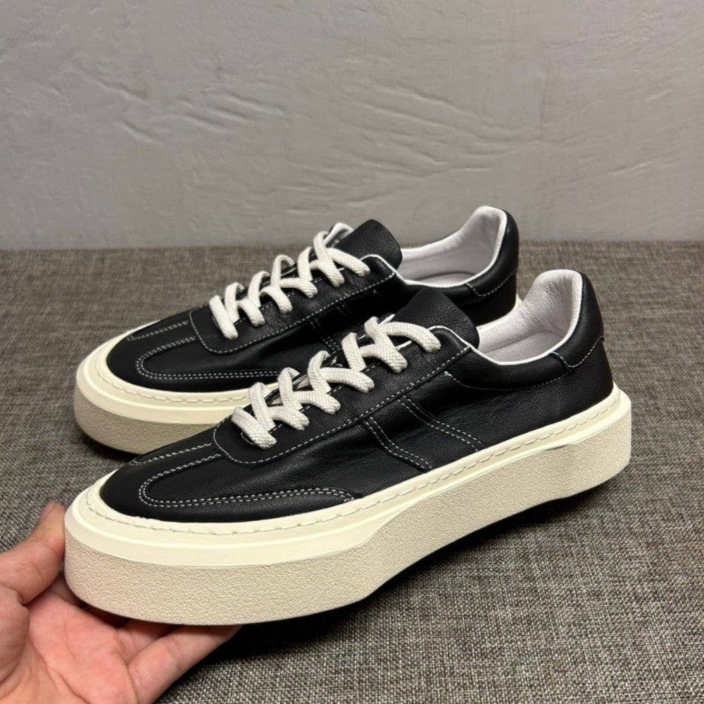 Men's genuine leather white sports shoes - casual style, lightweight and breathable black men's shoes