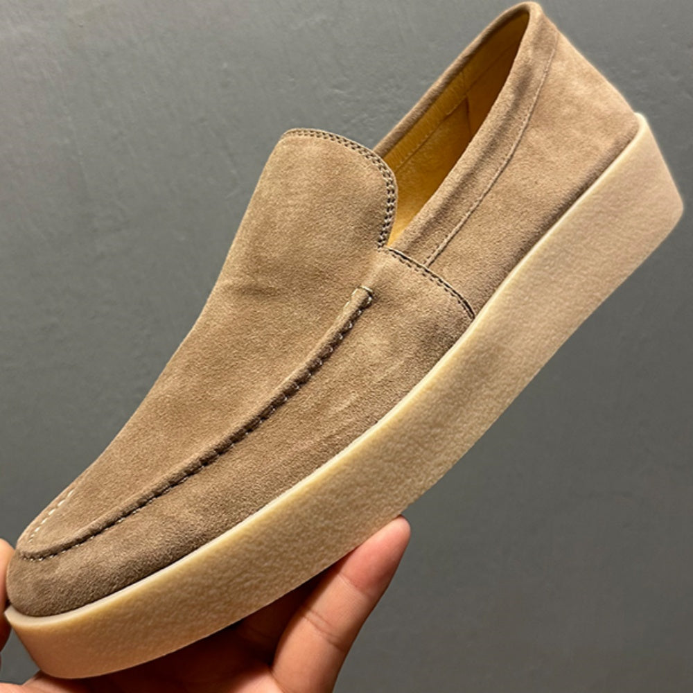 Men's casual leather flat loafers, with breathable round-top lace-up design, suitable for daily wear