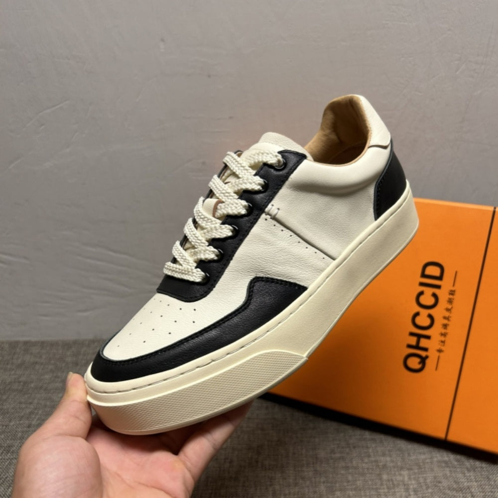 Men's leather fashion shoes, fashionable casual sports shoes, men's breathable white shoes