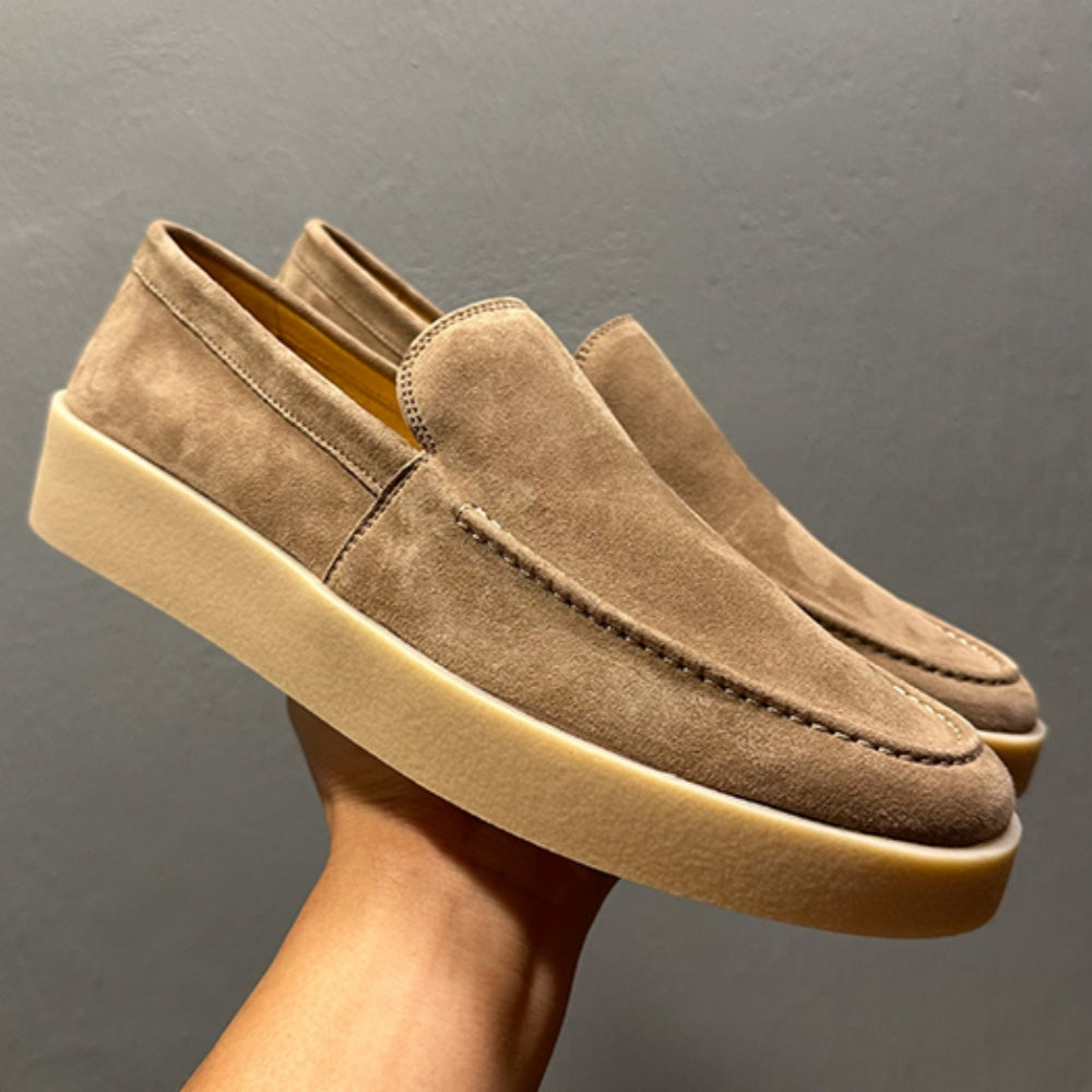 Men's casual leather flat loafers, with breathable round-top lace-up design, suitable for daily wear