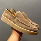 Men's casual leather flat loafers, with breathable round-top lace-up design, suitable for daily wear