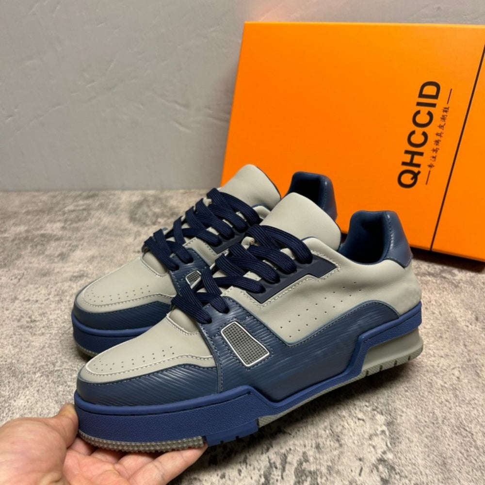 Men's genuine leather sports shoes - White thick-soled casual fashionable shoes - New and brand-new style