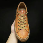 Retro casual men's shoes - Brown flat leather shoes with breathable texture, stylish and comfortable.