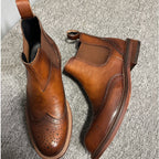 Men's high-end embossed Chelsea boots - made of top-quality leather by hand. High-top business shoes.