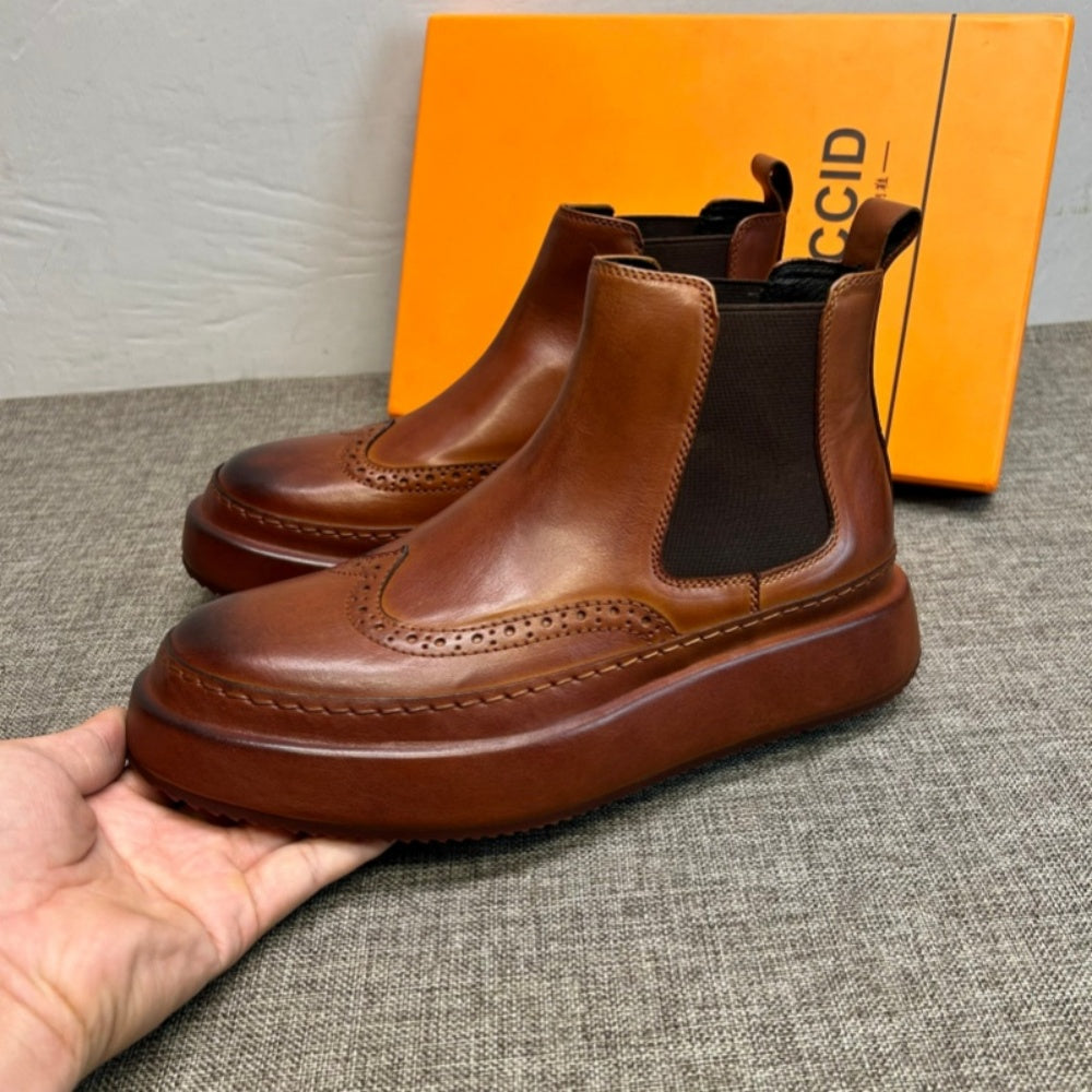 Men's new high-top shoes  Men's fashionable leather shoes  Men's leather foot covers for casual shoes