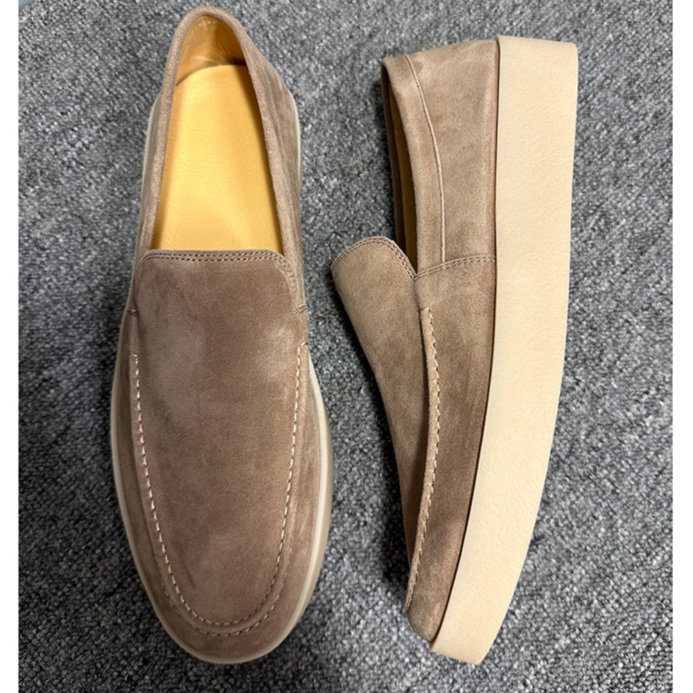 Men's casual leather flat loafers, with breathable round-top lace-up design, suitable for daily wear