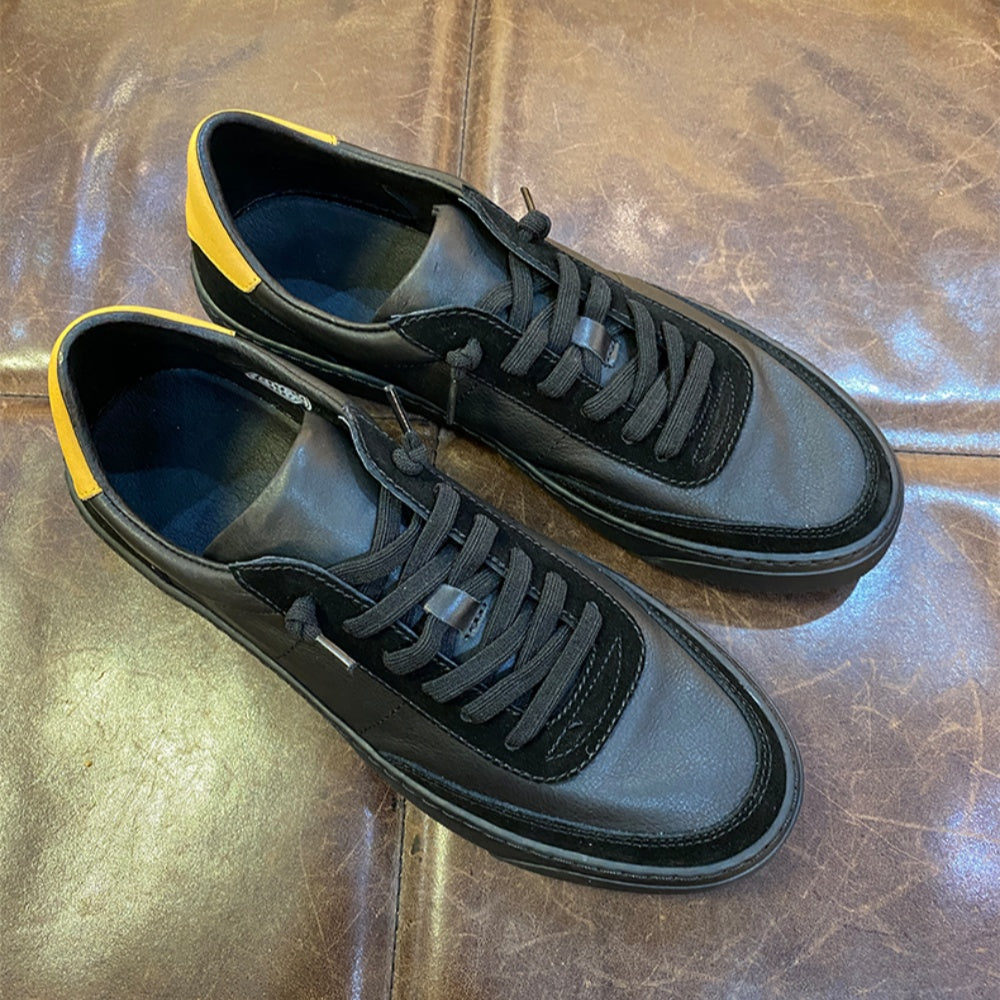 New leather upper shoe style - Excellent breathability, black sole. Very comfortable and casual.